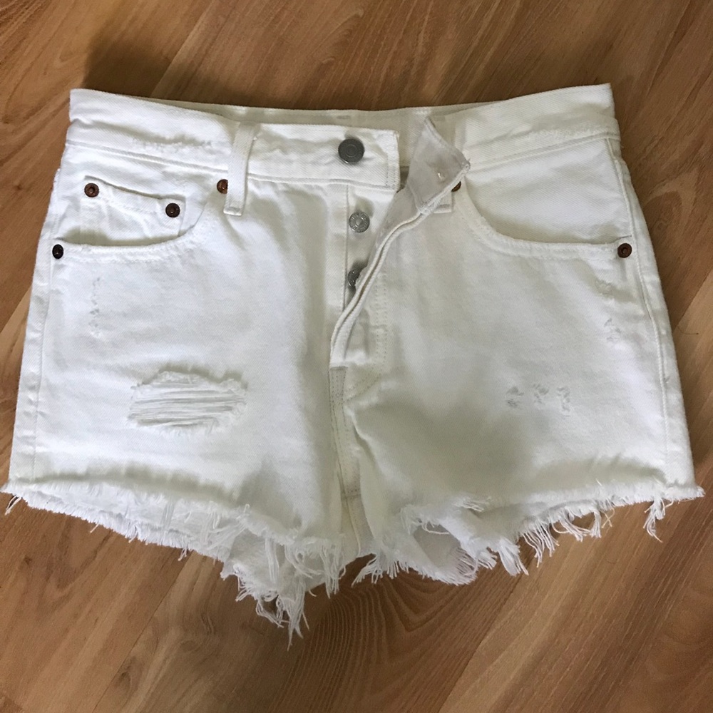 White Levi Cutoff Shorts